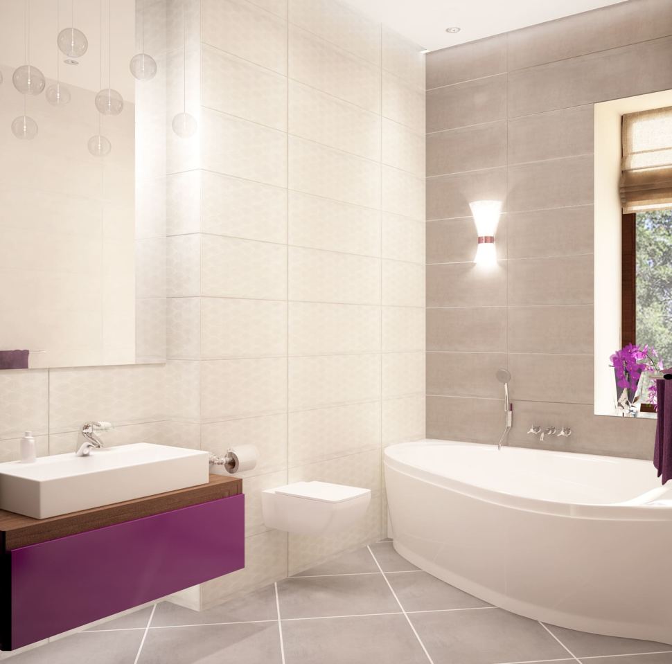 Дизайн ванной комнаты 8 кв.м в белых тонах, зеркало, раковина, унитаз, ванная