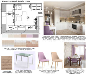 Концептуальный дизайн кухни 14 кв.м в древесных и белых тонах, стул, обеденный стол, кухонный гарнитур