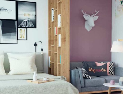 Фото 24 - Розовая акцентная стена подчеркивает общее цветовое решение комнаты[4]