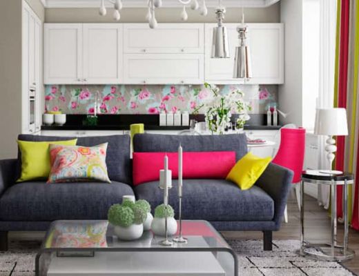 Фото 80 - Стильный серый диван, в сочетании с яркими акцентами, не утяжеляет интерьером цветом [4]